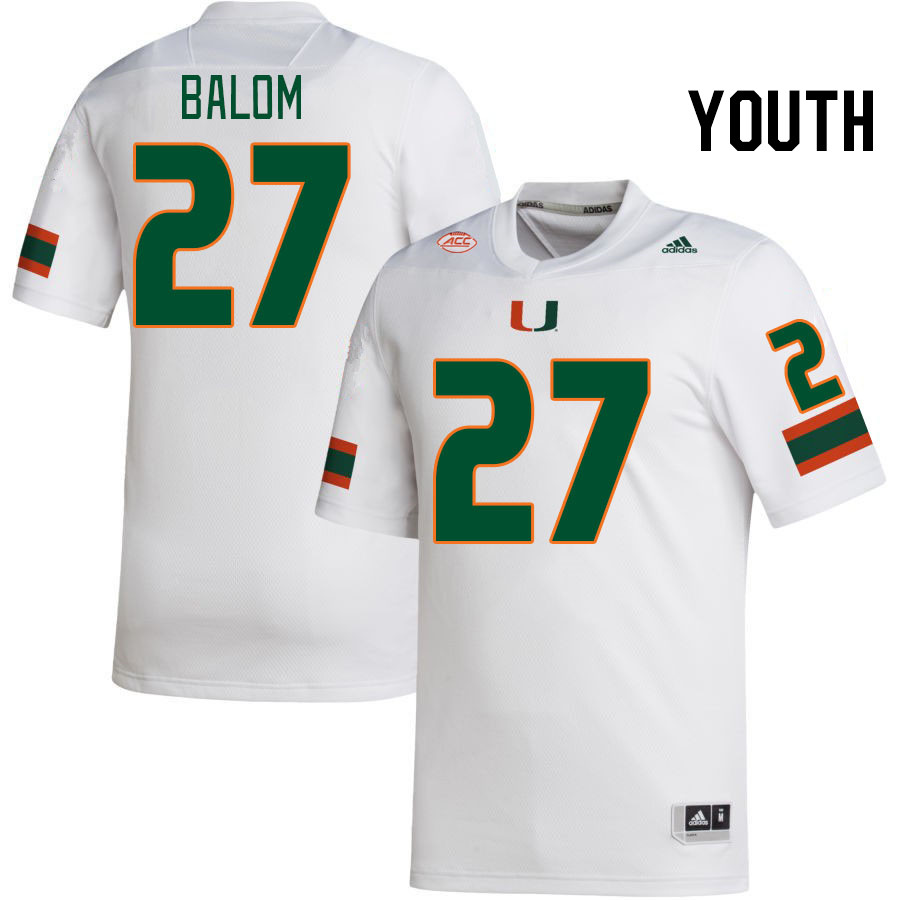Youth #27 Brian Balom Miami Hurricanes College Football Jerseys Stitched-White - Click Image to Close